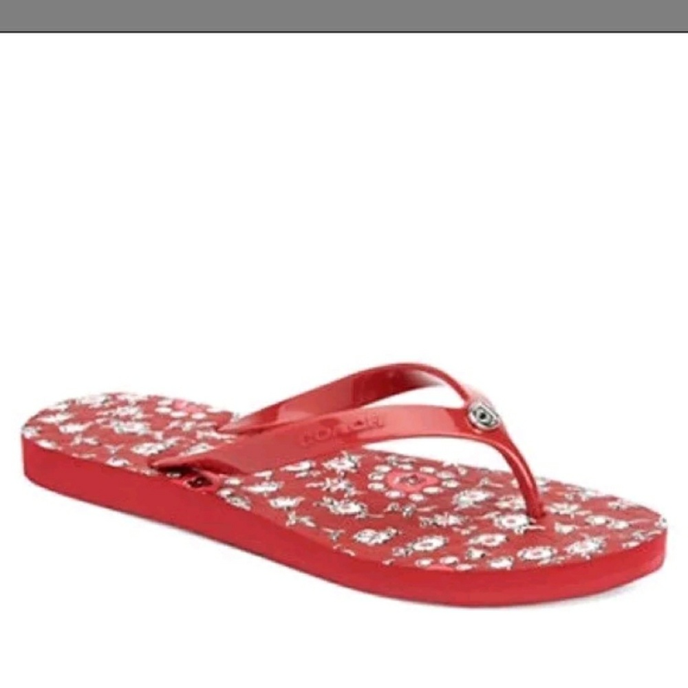Coach Women's Abbigail Floral Rubber Red Flip Flop - Picture 3 of 5